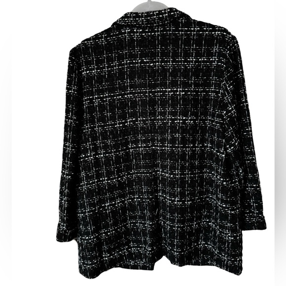 Nanette Lepore Plaid Open Front Blazer Soft Tweed Jacket Metallic Accent Large - Picture 7 of 12